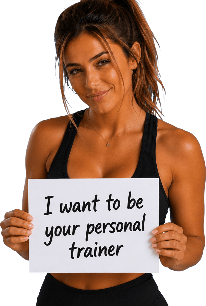 Lexi holding a sign that says I want to be your personal trainer